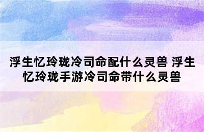 浮生忆玲珑冷司命配什么灵兽 浮生忆玲珑手游冷司命带什么灵兽